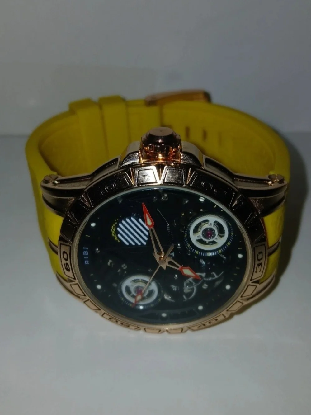​BiBi Luxury Men's Watch Automatic Mechanical Skeleton Rose Gold Yellow Rubber